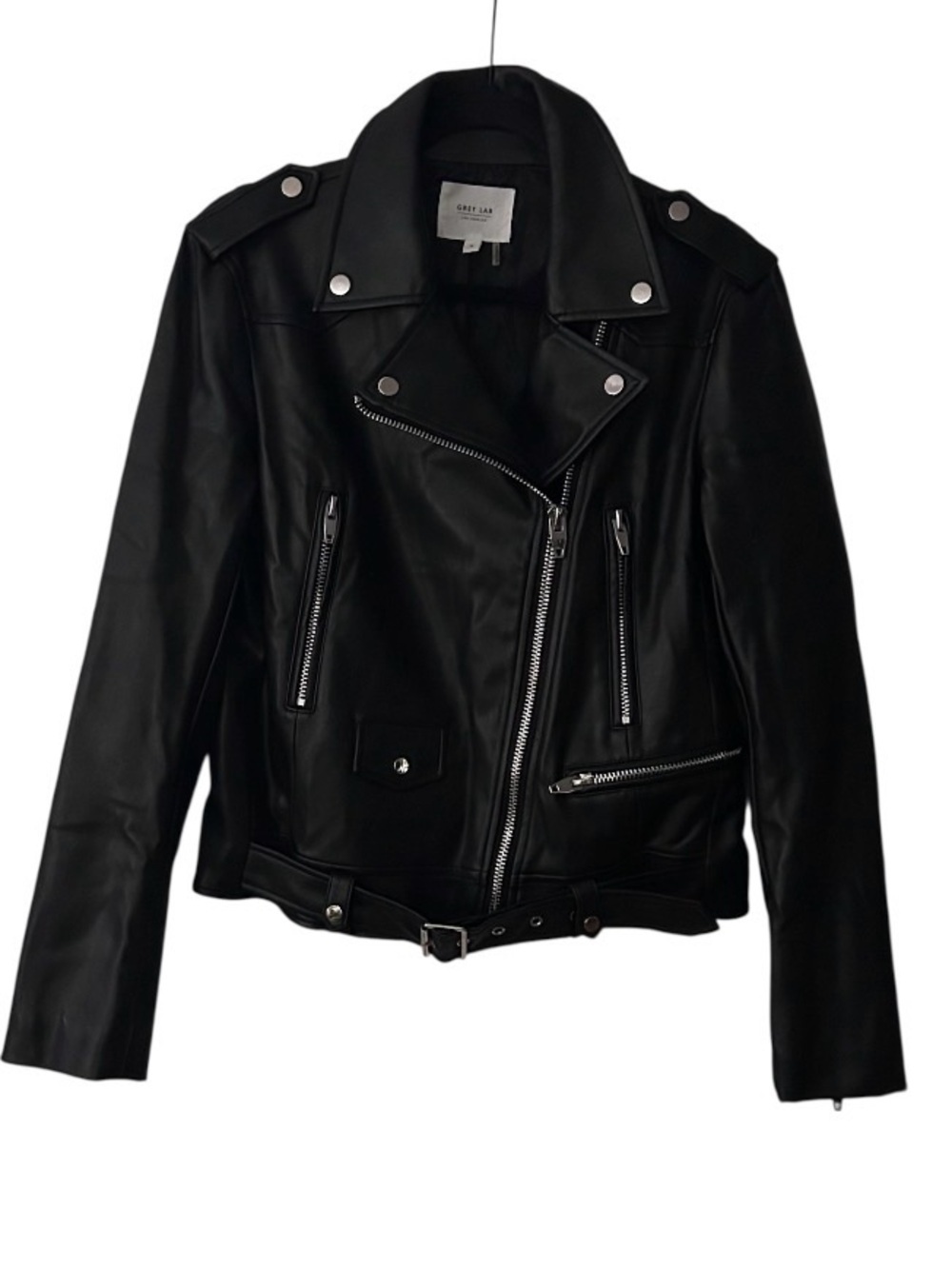 Grey Lab Anthropologie Faux Leather Biker Jacket Black Size Small